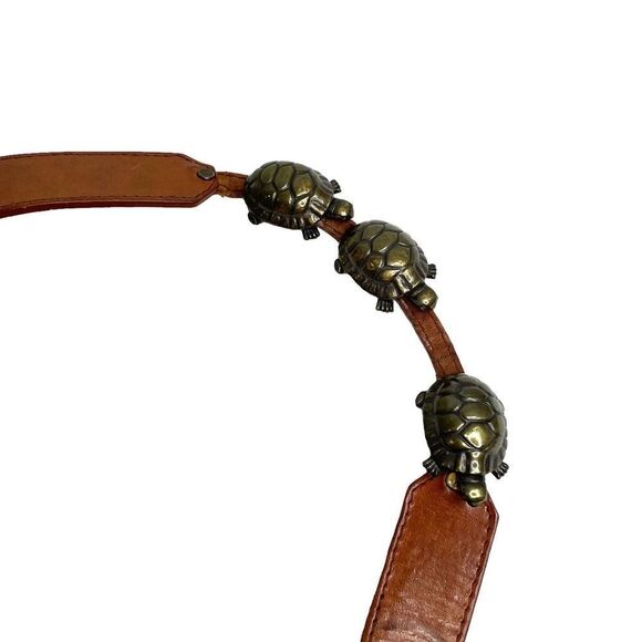 Vintage Liz Claiborne leather turtle concho belt Sz‎ S brown boho western - Picture 2 of 6